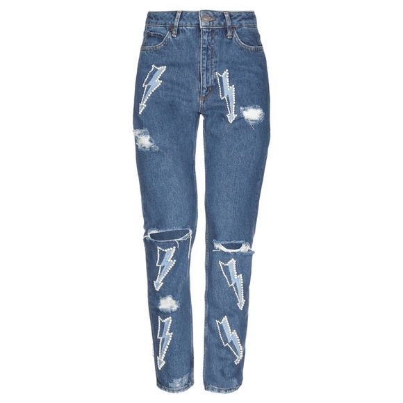 Sandro Rebecca Pearl Lightning Bolt Graphic Jeans - Picture 1 of 8
